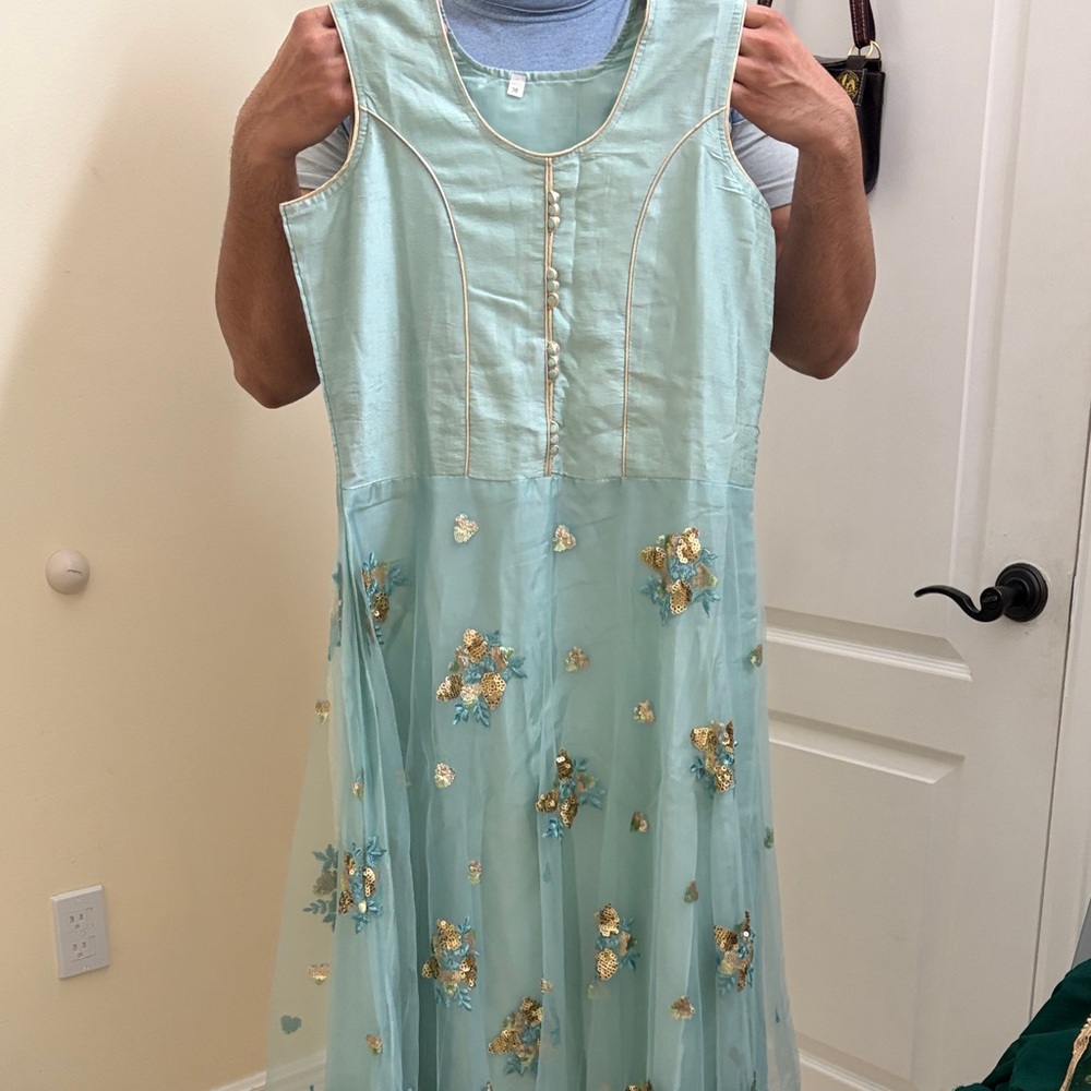 Floral Embroidered Dress - Mint Green